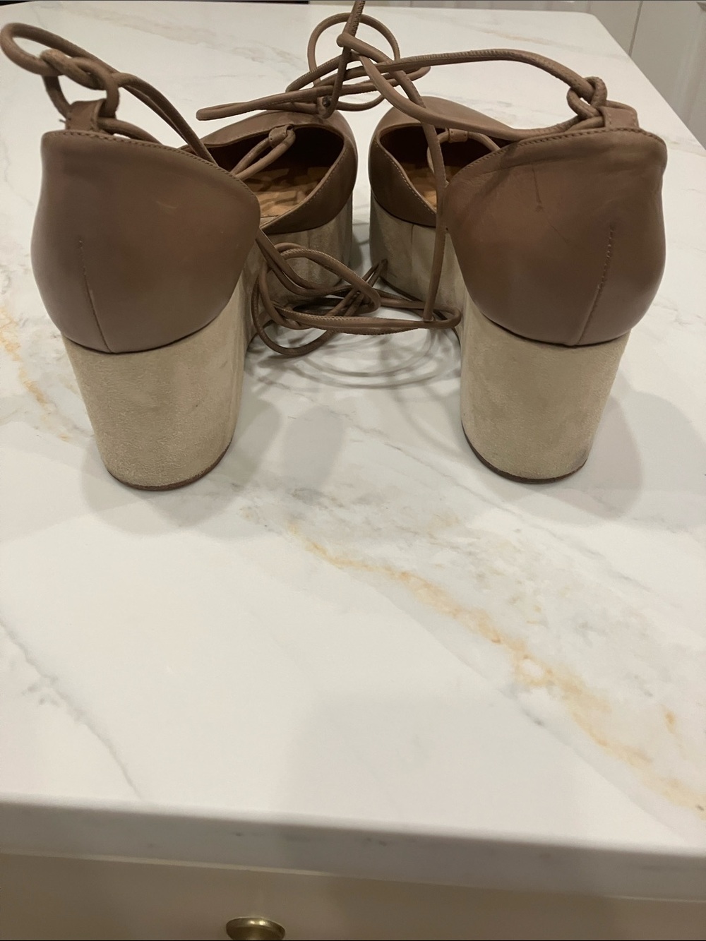 Rare Brunello Cucinelli Leather/Suede Ankle Lace Flatform Wedge Sz 40 Taupe- EUC - Picture 7 of 14
